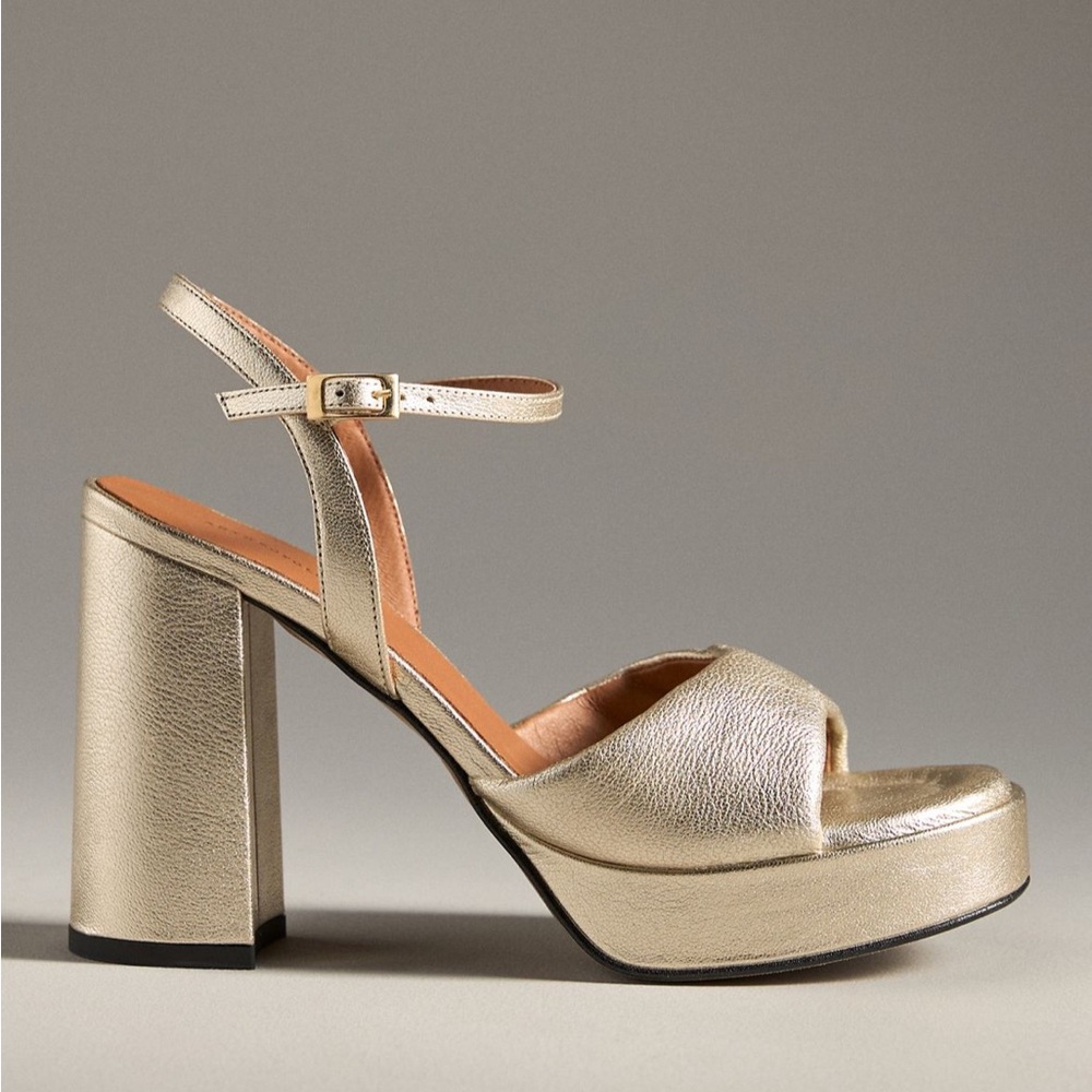 Anthropologie Metallic Gold Platform Heels